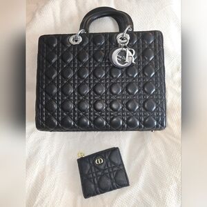 Cd Black Quilted Tote with Silver Accents With Wallet